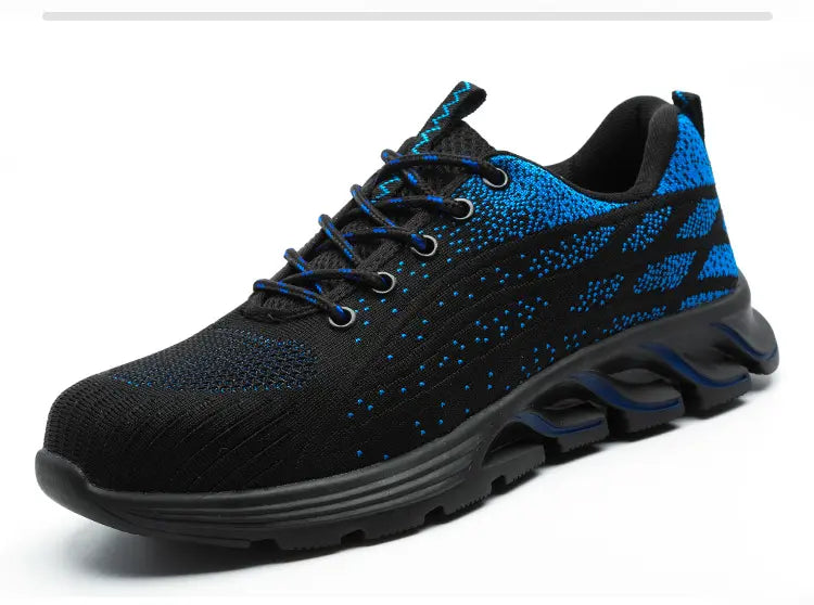 Summer Labor Insurance Shoes Men Flying Woven Breathable Safety Shoes Button Elastic Shoelaces Slip-on Work Shoes